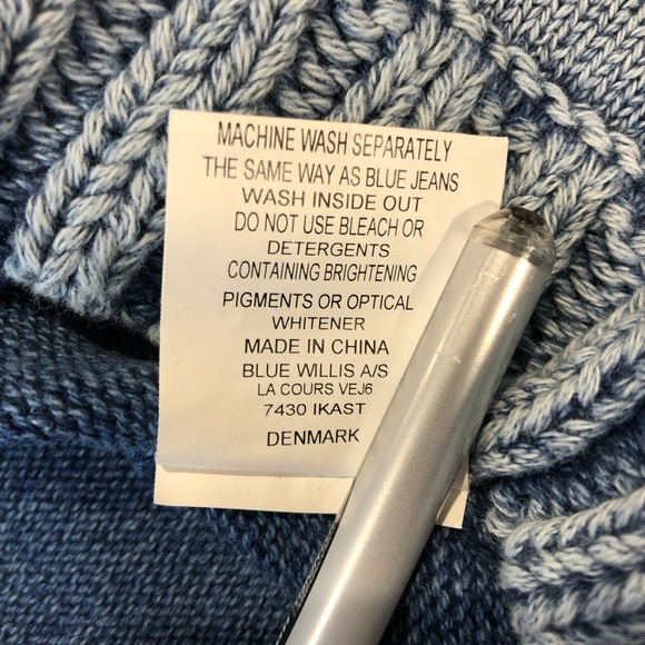 Blue Willi’s Cotton Fisherman Cable Knit Sweater Denmark Indigo Dyed Vintage - Picture 9 of 13